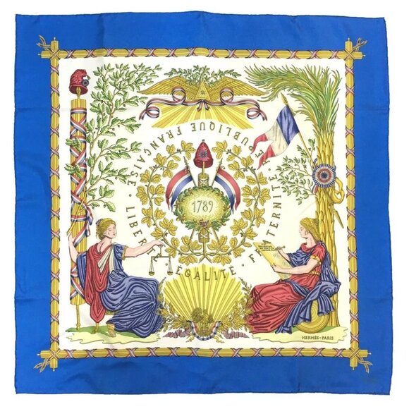 693193AH (S2) Hermes Scarf Liberte Egalite Fraternite Carre 90 Multicolor Silk - Picture 1 of 9